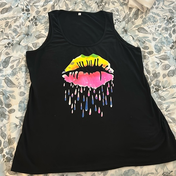Black muscle tank, Size L, colorful Lips - Picture 2 of 7